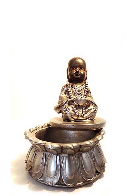 Mini Buddha Dierenurn Zittende Kind-monnik op Lotus Asbox (0.05 liter)